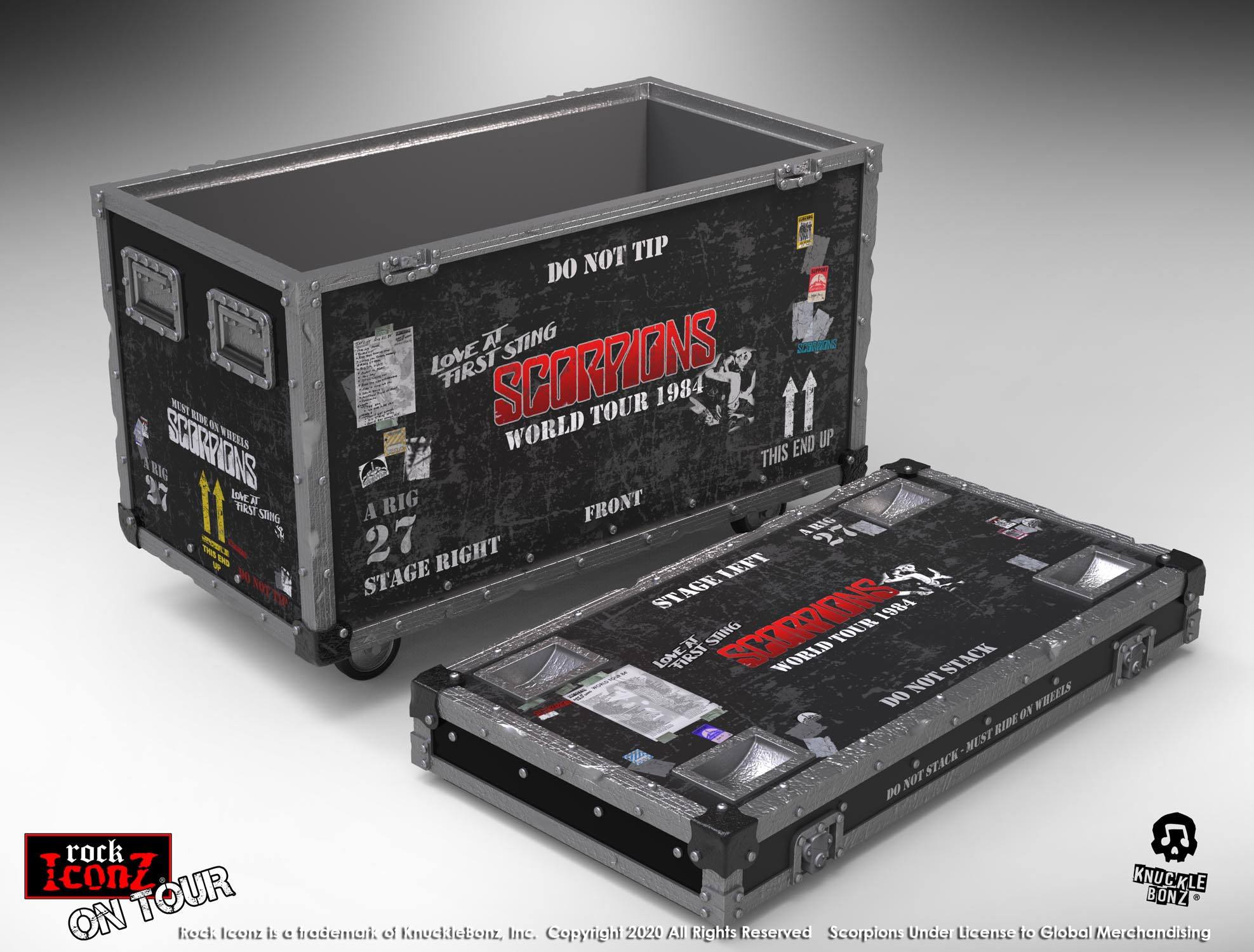 Scorpions statuette Rock Ikonz On Tour World Tour 1984 caisse de tournée + décor de scène