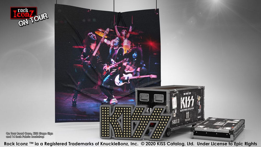 Kiss statuette Rock Ikonz On Tour caisse de tournée + décor de scène Alive! Tour