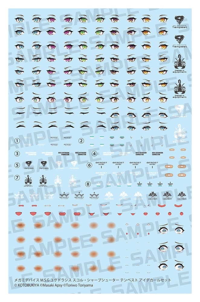 Megami Device M.S.G. accessoire pour figurines Plastic Model Kit 1/1 Yggdrasis Skoll Sharpshooter Tempest Eye Decal Set