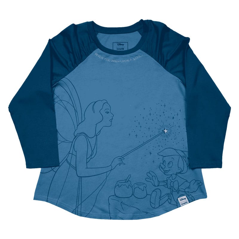 Pinocchio by Loungefly Tee T-Shirt Unisexe Blue Fairy Shirred Raglan (M)
