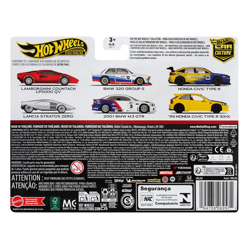Hot Wheels Premium pack 2 véhicules métal Car Culture 1/64 '99 Honda Civic Type R (EK9) & Honda Civic Type R