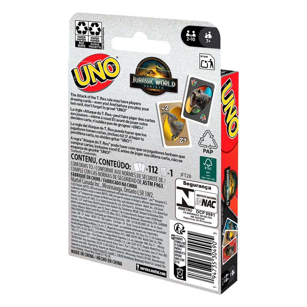 Jurassic World : Renaissance UNO jeux de cartes