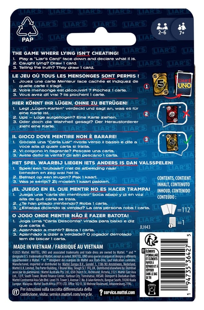Liar's UNO Jeu de cartes