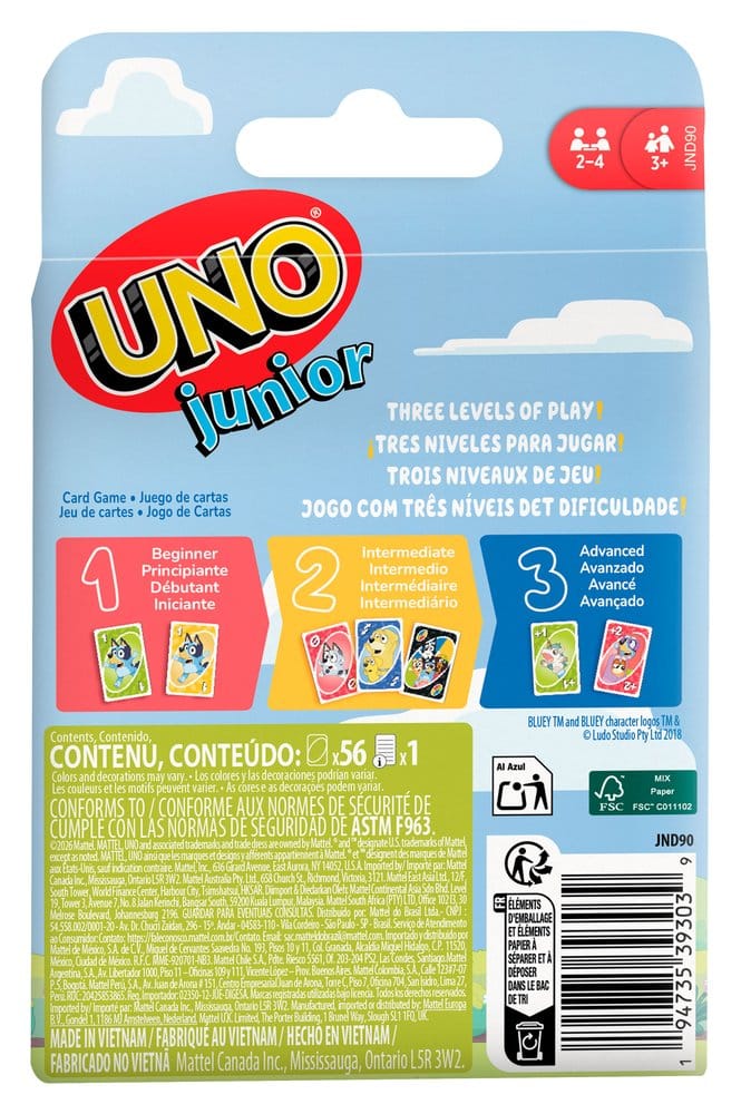 Bluey UNO Junior Jeu de cartes