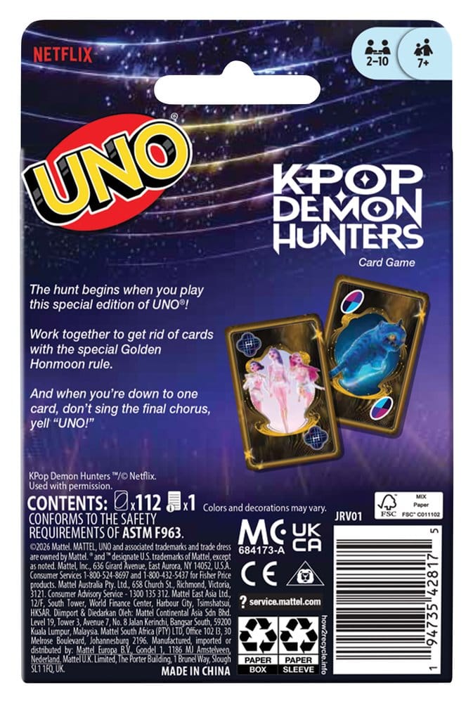 KPop Demon Hunters UNO jeux de cartes
