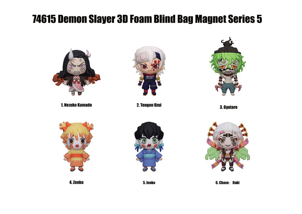 Demon Slayer: Kimetsu no Yaiba - Assortiment en blind bag d'aimant 3D de collection en mousse (Série 5) (12 pcs)