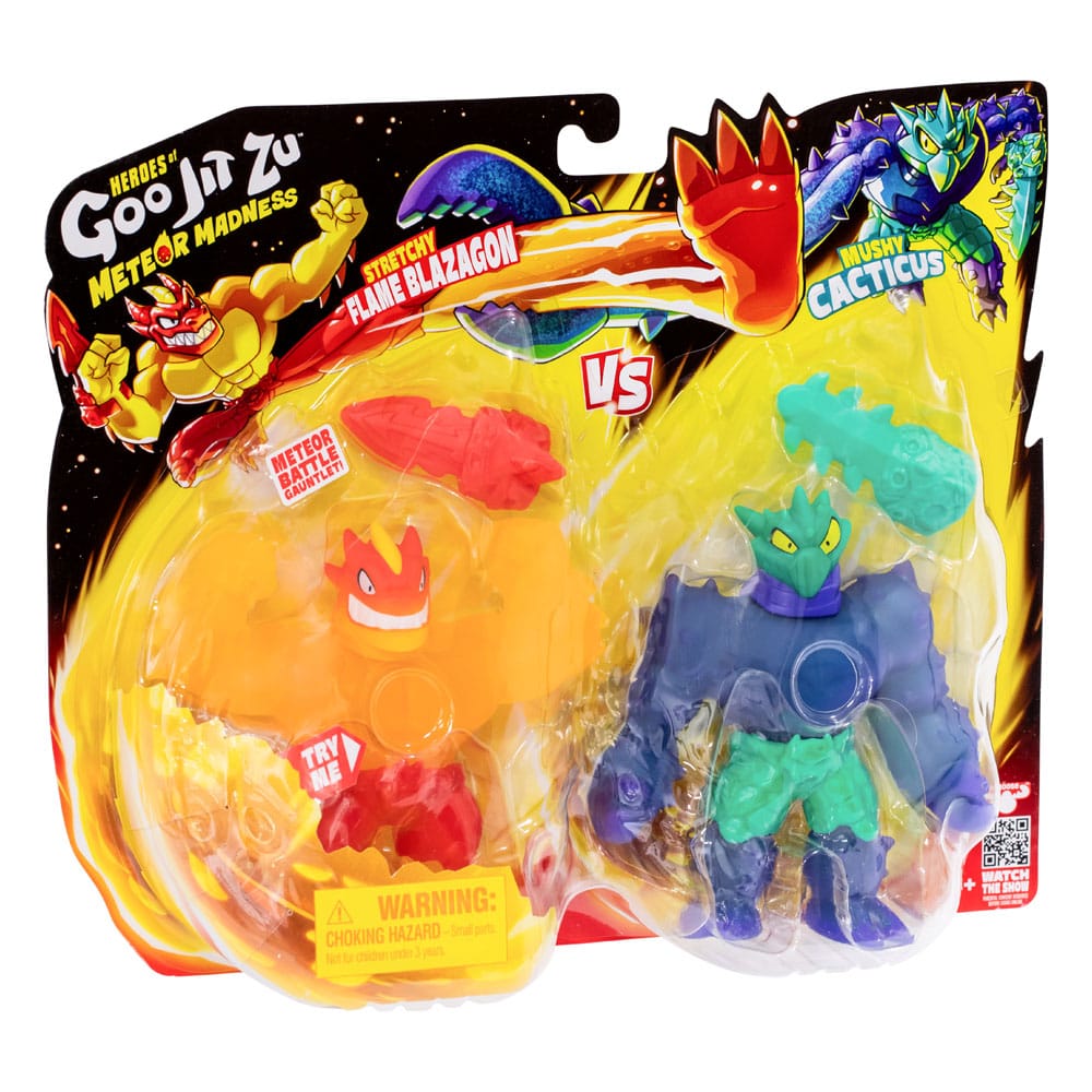 Heroes of Goo Jit Zu Meteor Madness pack 2 figurines extensible Flame Blazagon vs. Cacticus 13 cm