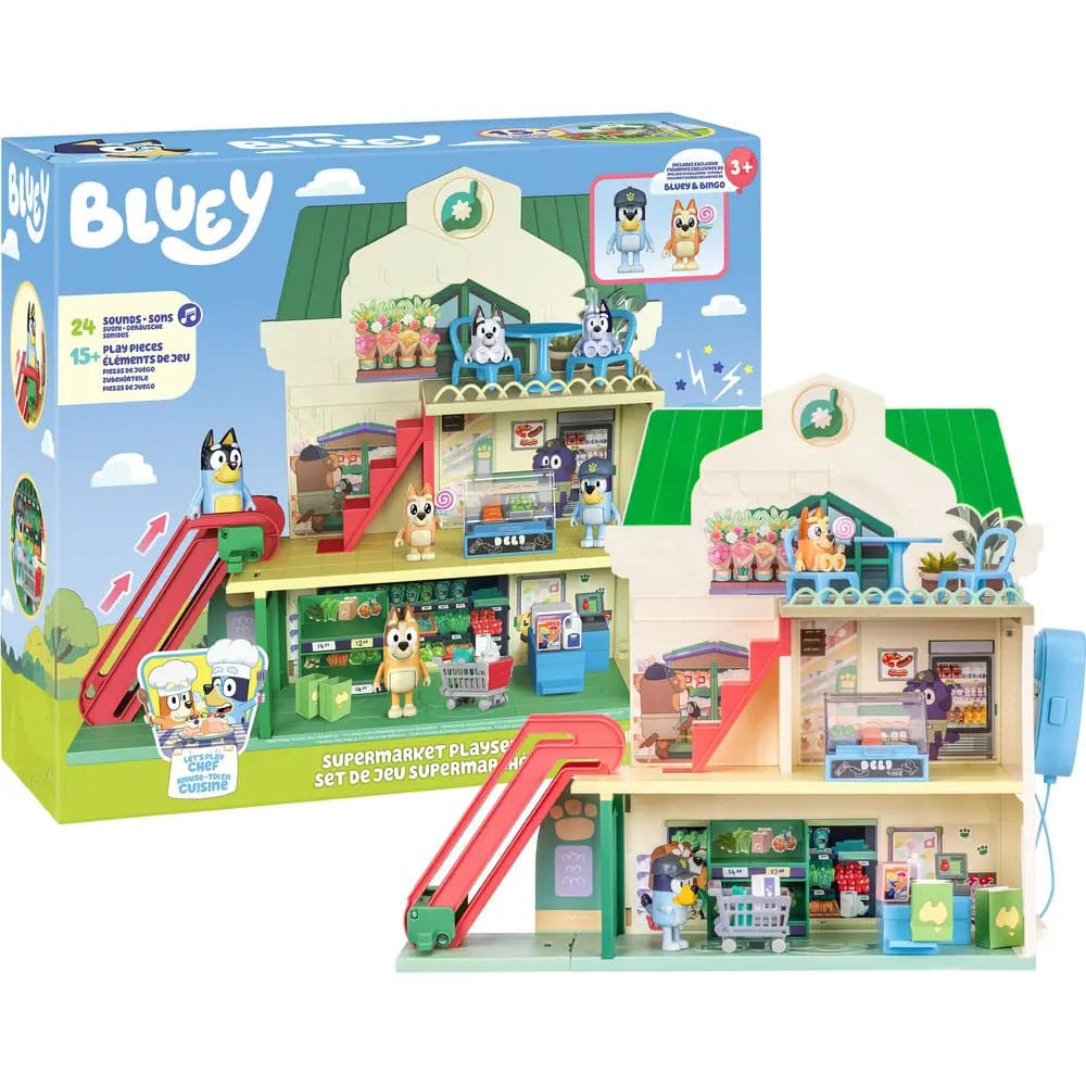 Bluey Set de jeu mini-figurines Bluey Let's Play Chef Supermarché