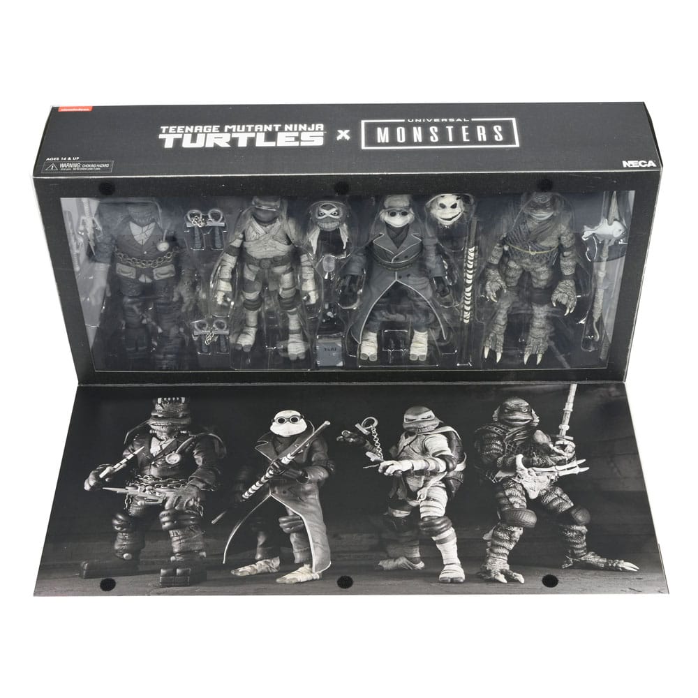 Universal Monsters x Teenage Mutant Ninja Turtles pack 4 figurines Turtles Black & White 18 cm