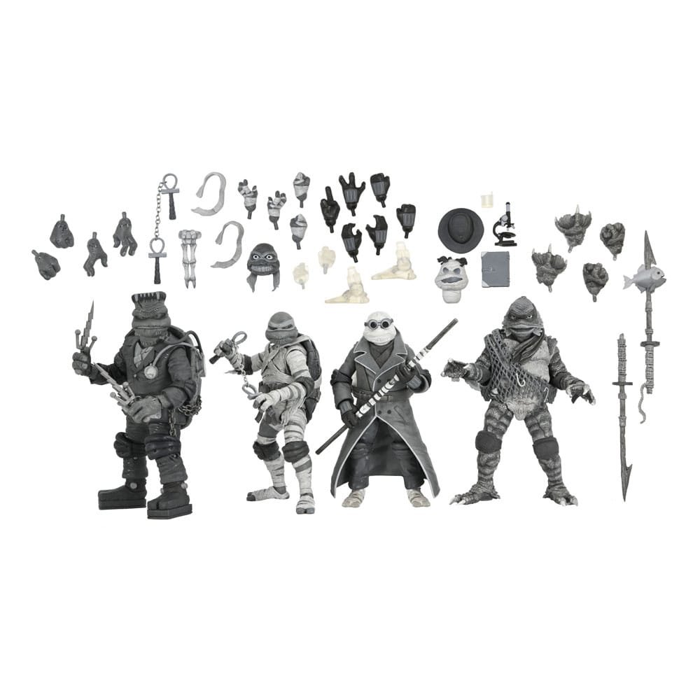 Universal Monsters x Teenage Mutant Ninja Turtles pack 4 figurines Turtles Black & White 18 cm