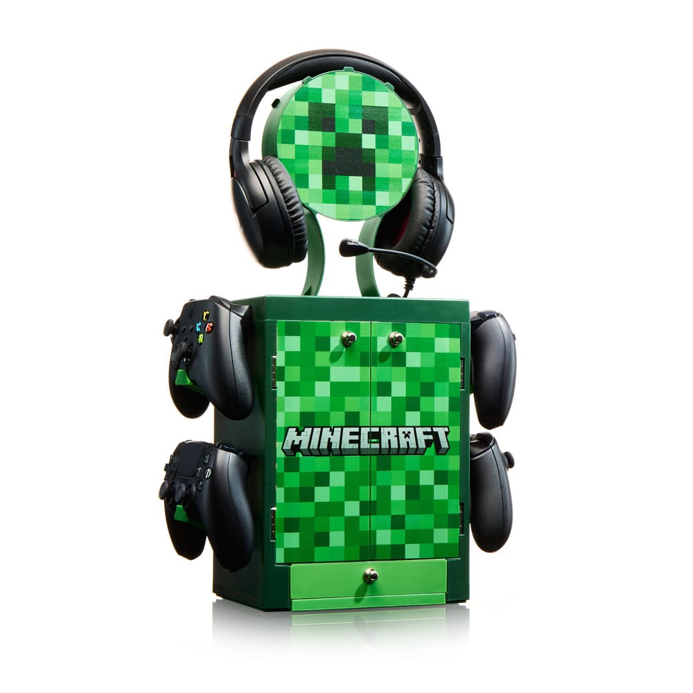 Numskull - Minecraft - Meuble de rangement de jeux inspiré du Creeper pour 4 manettes - 10 jeux - 1 casque