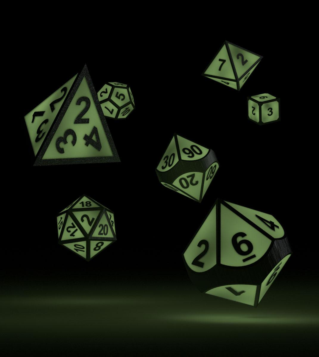 Oakie Doakie Dice dés RPG-Set Metal Glow in the Dark - Druid's Blaze (7)