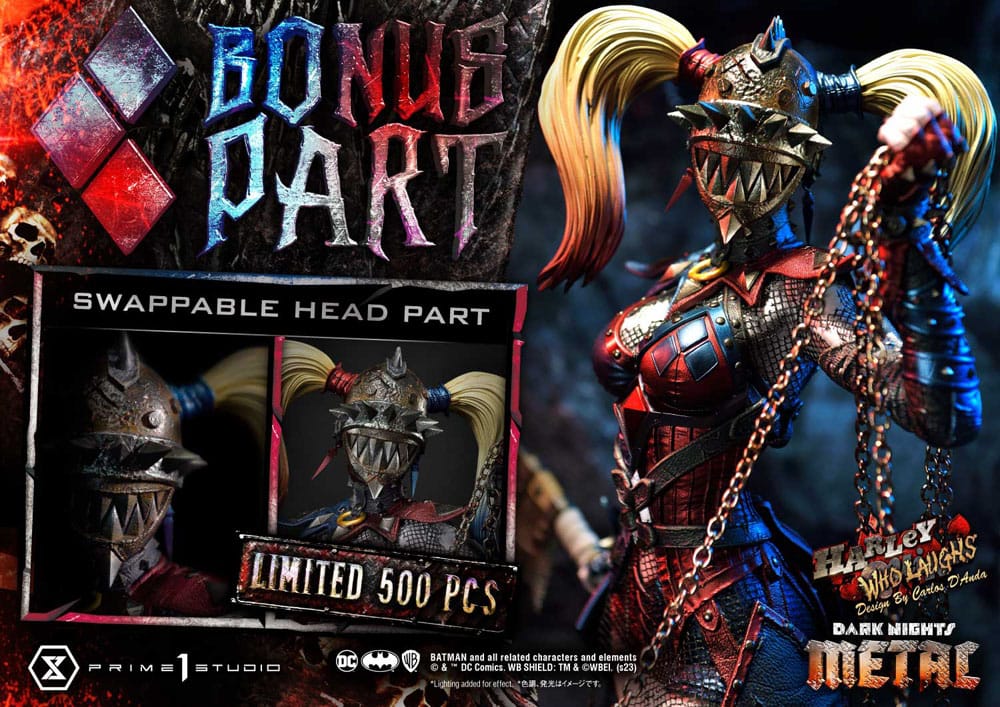 Dark Nights: Metal statuette Museum Masterline Series 1/3 Harley Quinn Who Laughs Concept Design by Caelos D`anda Deluxe Bonus Version 78 cm