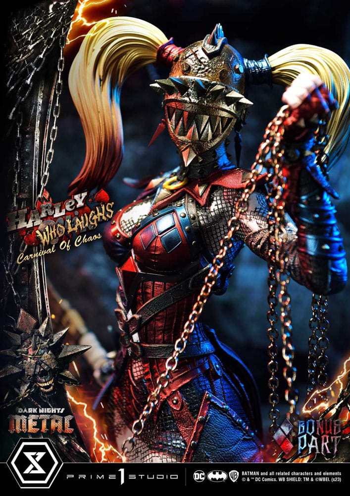 Dark Nights: Metal statuette Museum Masterline Series 1/3 Harley Quinn Who Laughs Concept Design by Caelos D`anda Deluxe Bonus Version 78 cm