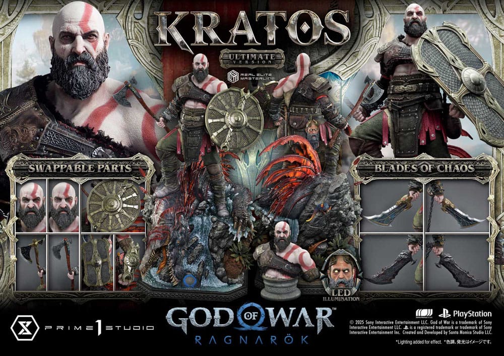 God of War: Ragnarok statuette Real Elite Masterline Series 1/3 Kratos Ultimate Bonus Version 95 cm