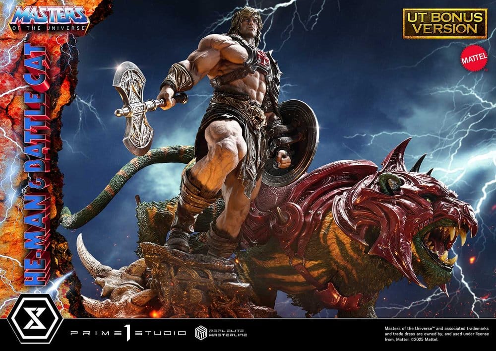 Masters of the Universe statuette Real Elite Masterline Series 1/4 He-Man & Battle Cat Ultimate Bonus Version 86 cm