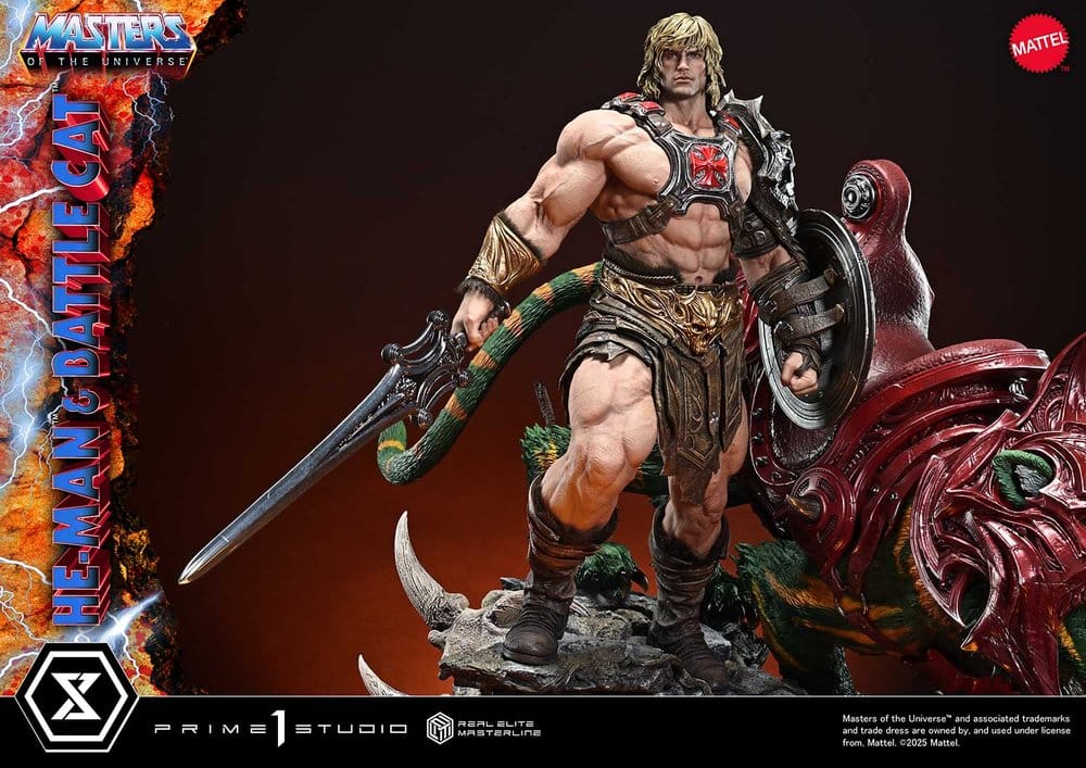 Masters of the Universe statuette Real Elite Masterline Series 1/4 He-Man & Battle Cat Ultimate Bonus Version 86 cm