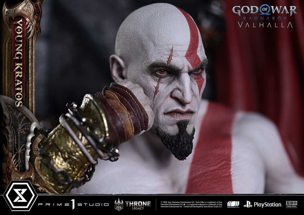 Throne Legacy God of War Series statuette 1/3 Ragnarok Young Thyself Kratos 91 cm