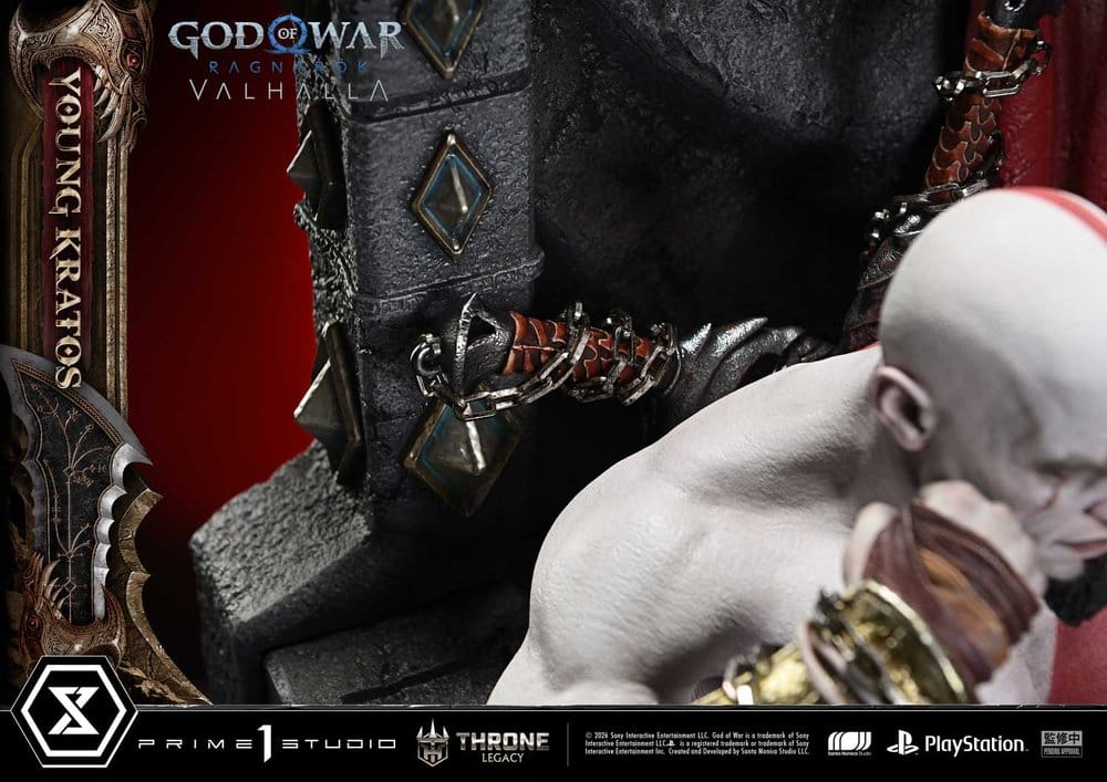 Throne Legacy God of War Series statuette 1/3 Ragnarok Young Thyself Kratos 91 cm