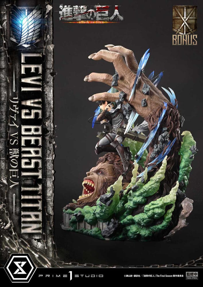 Attack on Titan statuette Ultimate Premium Masterline Series 1/4 Levi Versus Beast Titan Bonus Version 73 cm