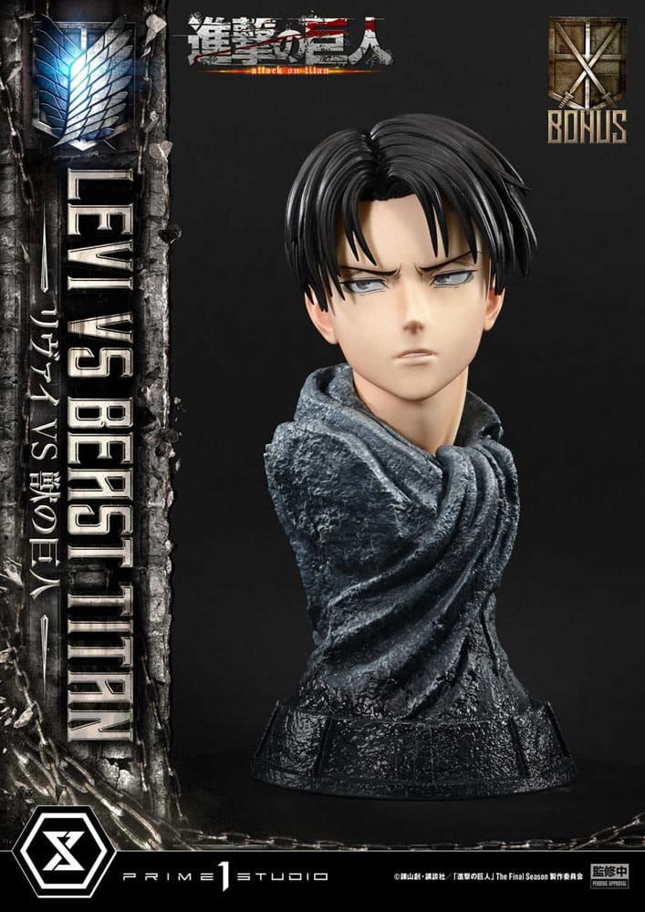 Attack on Titan statuette Ultimate Premium Masterline Series 1/4 Levi Versus Beast Titan Bonus Version 73 cm
