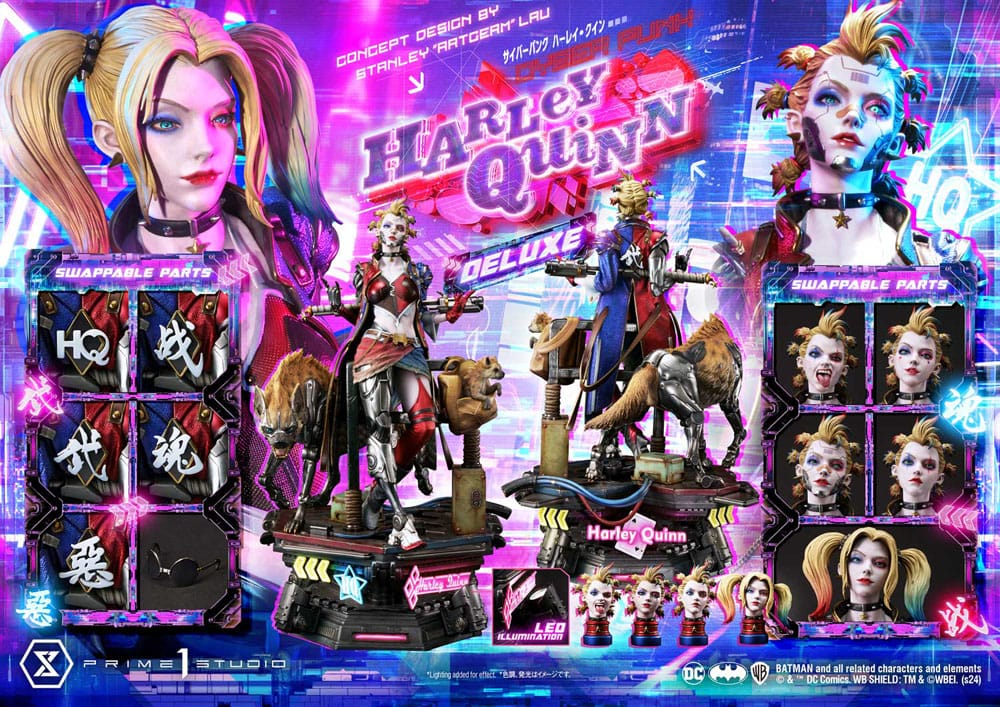 Batman statuette Ultimate Premium Masterline Series Cyberpunk Harley Quinn Deluxe Bonus Version 60 cm