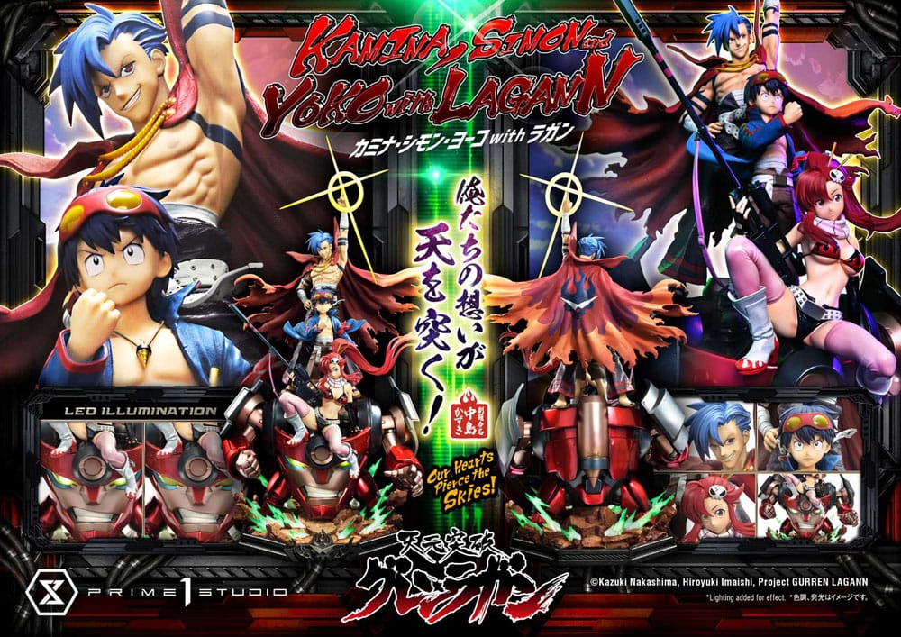 Gurren Lagann statuette Ultimate Premium Masterline Series 1/4 Kamina, Simon & Yoko with Lagann Deluxe Bonus Version 97 cm