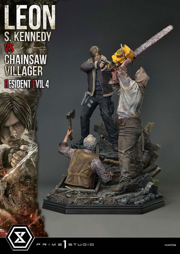 Resident Evil 4 statuette Ultimate Premium Masterline Series 1/4 Leon S. Kennedy vs. Chainsaw Villager Bonus Ver. 76 cm