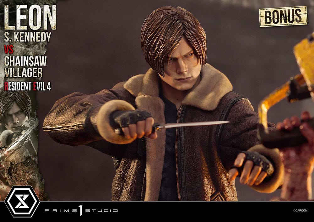 Resident Evil 4 statuette Ultimate Premium Masterline Series 1/4 Leon S. Kennedy vs. Chainsaw Villager Bonus Ver. 76 cm