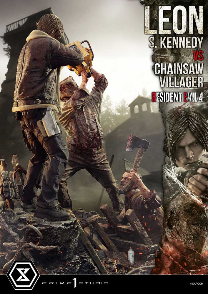 Resident Evil 4 statuette Ultimate Premium Masterline Series 1/4 Leon S. Kennedy vs. Chainsaw Villager Bonus Ver. 76 cm