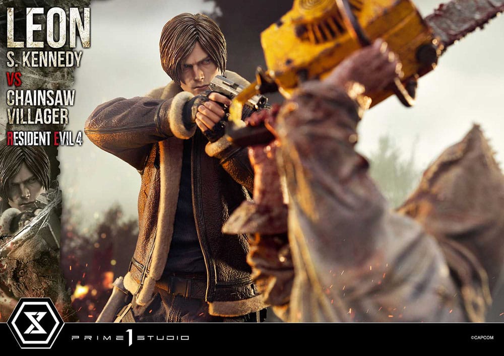 Resident Evil 4 statuette Ultimate Premium Masterline Series 1/4 Leon S. Kennedy vs. Chainsaw Villager Bonus Ver. 76 cm