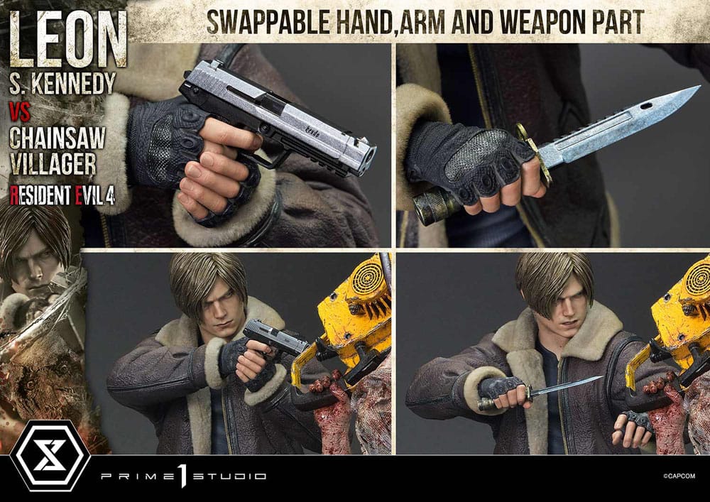 Resident Evil 4 statuette Ultimate Premium Masterline Series 1/4 Leon S. Kennedy vs. Chainsaw Villager Bonus Ver. 76 cm