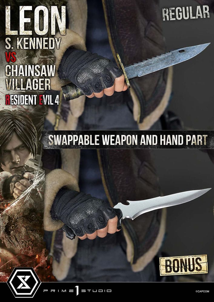 Resident Evil 4 statuette Ultimate Premium Masterline Series 1/4 Leon S. Kennedy vs. Chainsaw Villager Bonus Ver. 76 cm