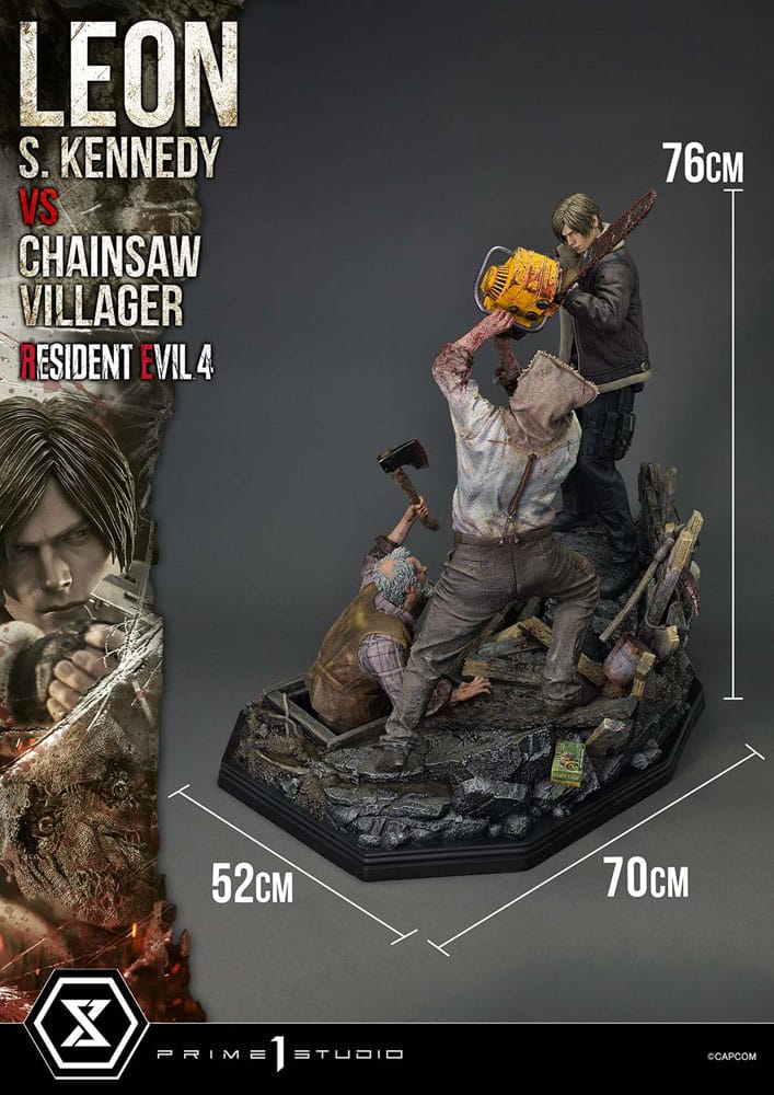 Resident Evil 4 statuette Ultimate Premium Masterline Series 1/4 Leon S. Kennedy vs. Chainsaw Villager Bonus Ver. 76 cm
