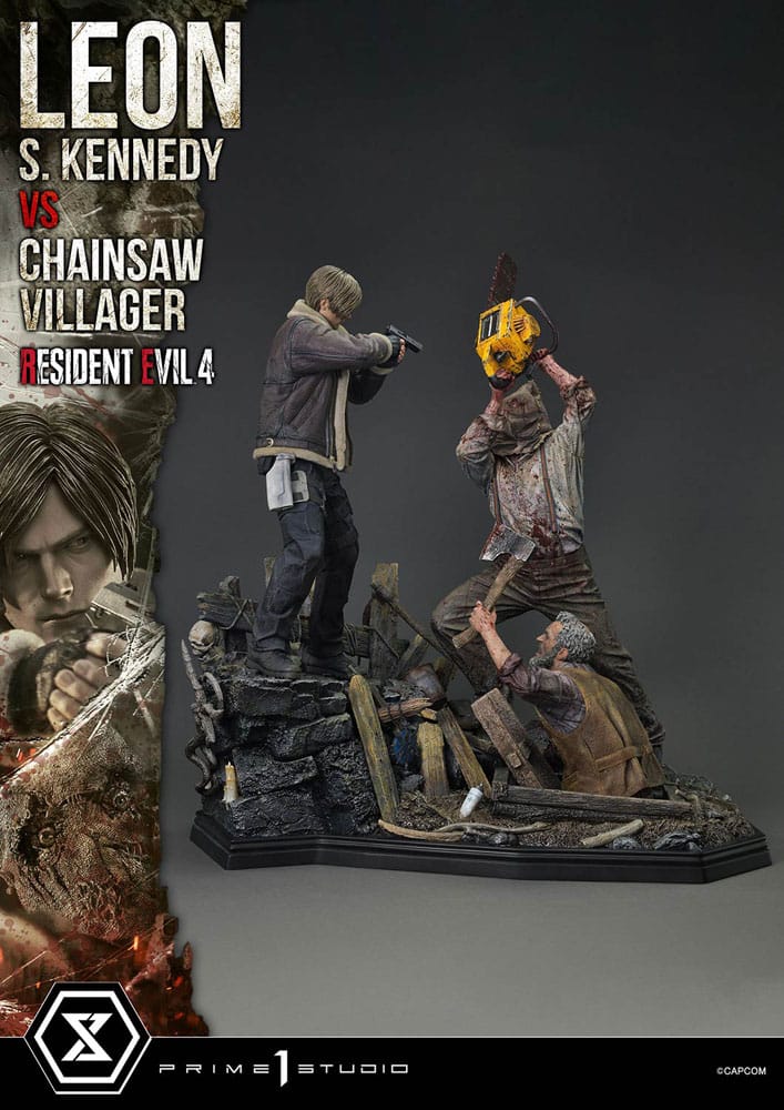 Resident Evil 4 statuette Ultimate Premium Masterline Series 1/4 Leon S. Kennedy vs. Chainsaw Villager Bonus Ver. 76 cm