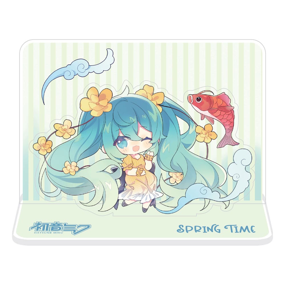 Hatsune Miku Présentoir à figurine en acrylique Hatsune Miku Spring Time Chibi Miku with Koi 11 cm