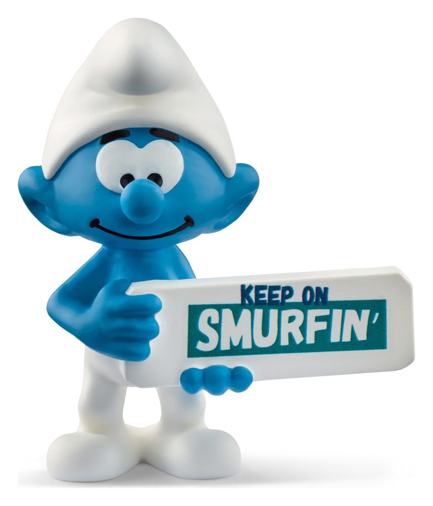 Les Schtroumpfs Mini-Figurine Schtroumpf avec Panneau (Keep on Smurfin') 5 cm