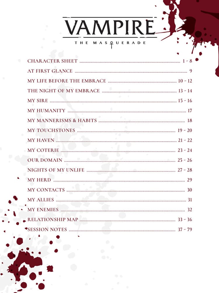 Vampire: The Masquerade 5th Edition RPG JournalExpanded Character Sheet Journal *ANGLAIS*