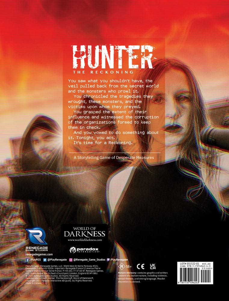 Hunter: The Reckoning 5th Edition RPG livre Game Core Rulebook *ANGLAIS*