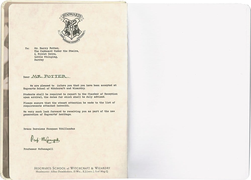 Harry Potter carnet à couverture rigide Lettre de Poudlard 21 cm