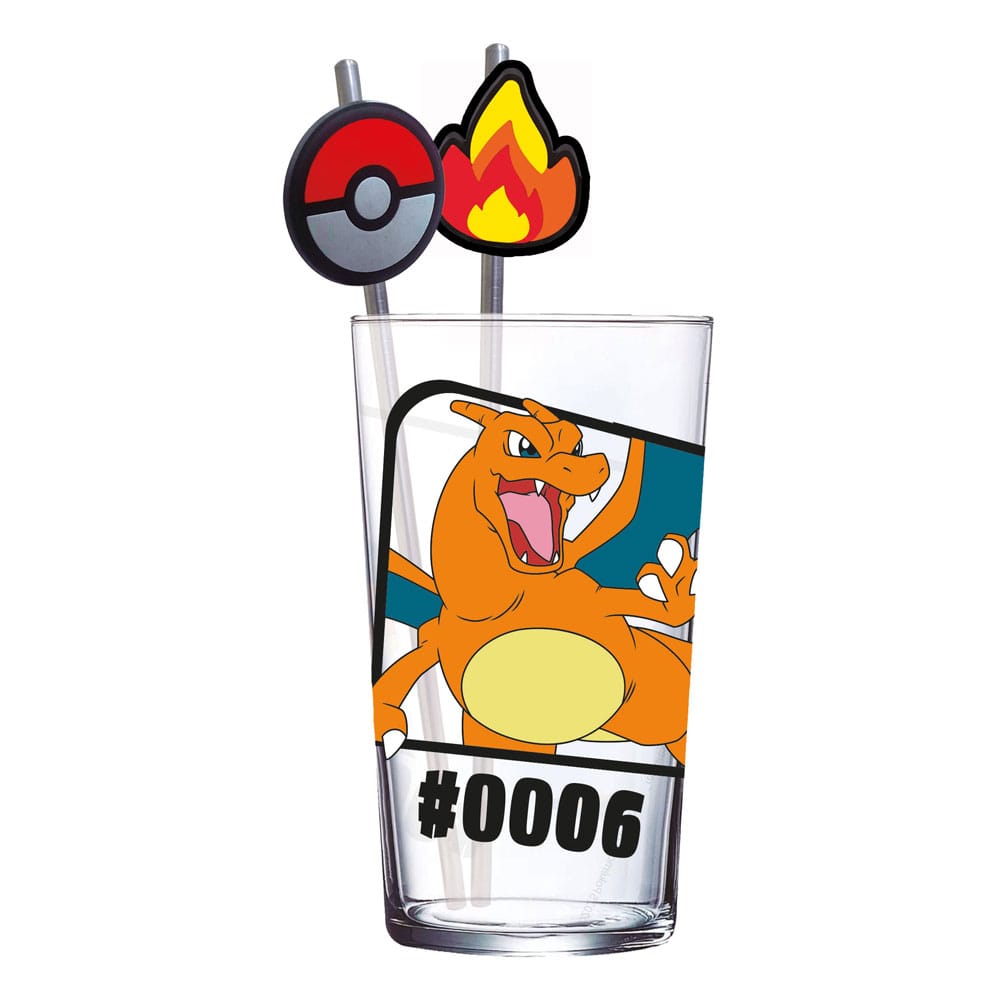 Pokémon verre tumbler avec pailles métal Dracaufeu 480 ml