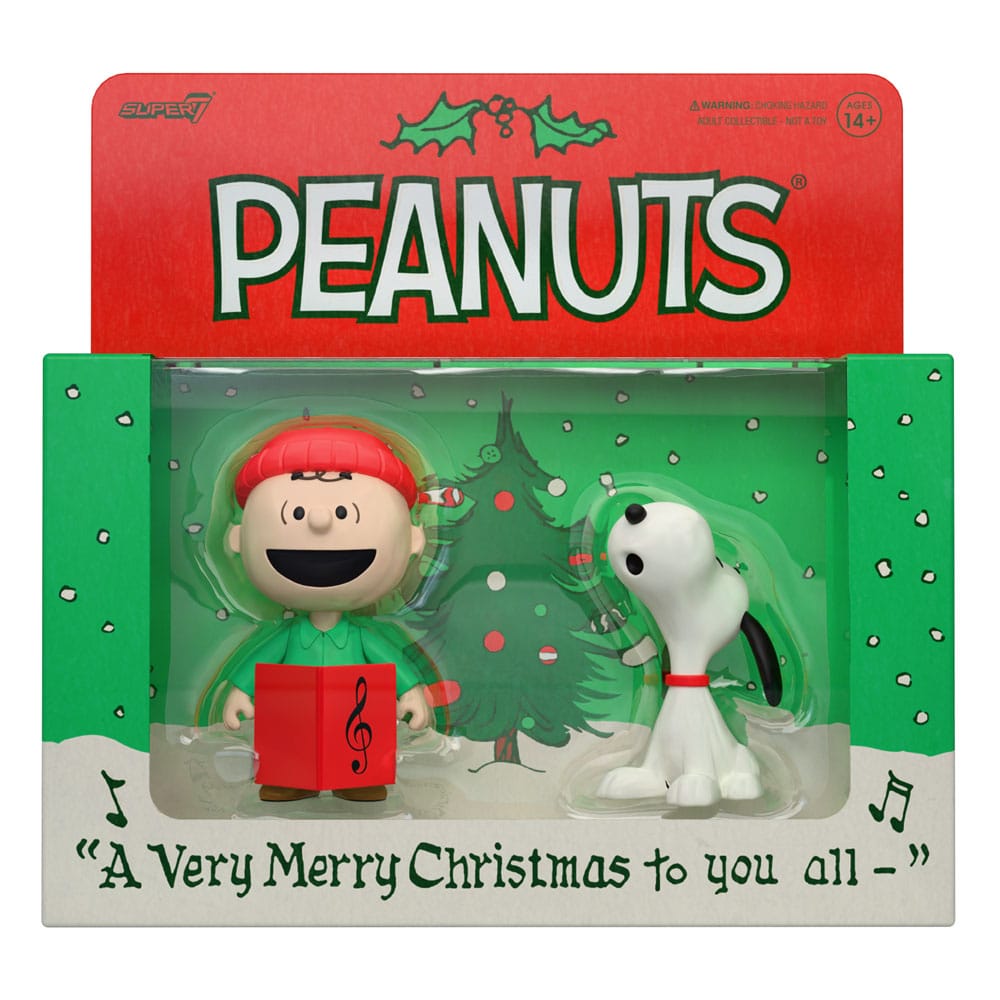 Peanuts pack 2 figurines ReAction Brown and Snoopy (Caroling) 10 cm