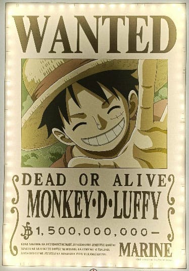 One Piece Lampe murale LED Wanted Luffy 30 cm