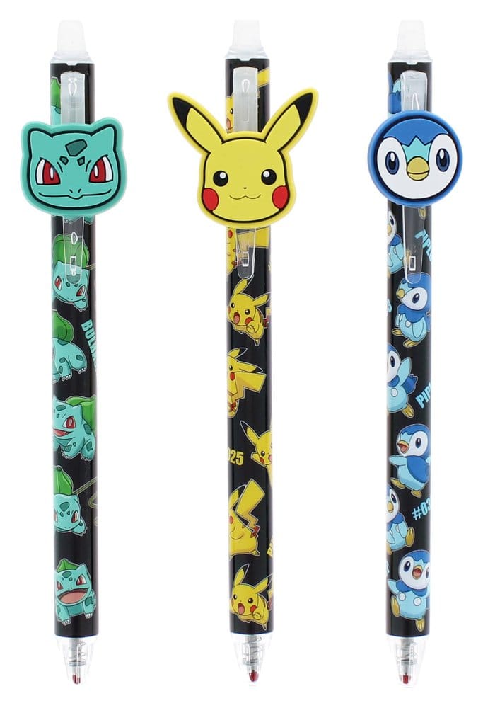 Pokémon Stylos à bille effaçables à encre gel Lot de 3