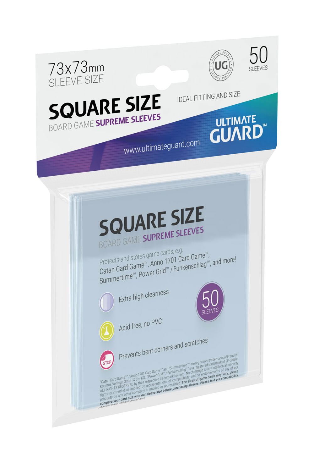 Ultimate Guard 50 pochettes Supreme Sleeves jeux de plateau au format carré