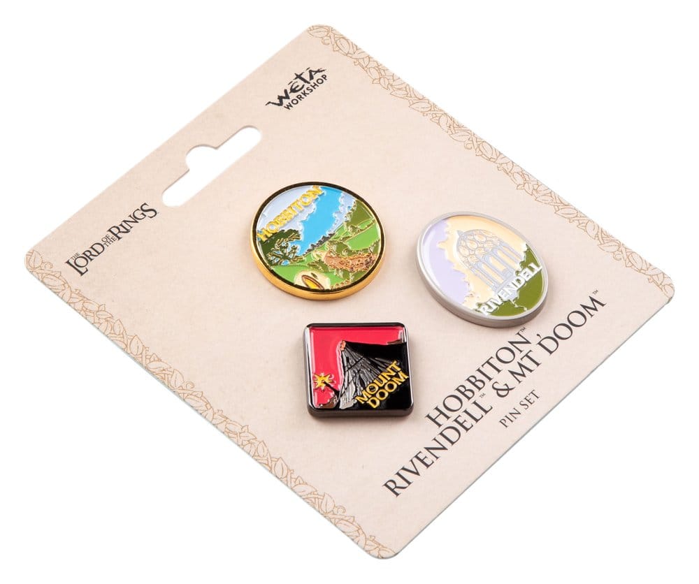 Le Seigneur des Anneaux Trilogie Set de pin's Hobbiton, Rivendell & Mount Doom