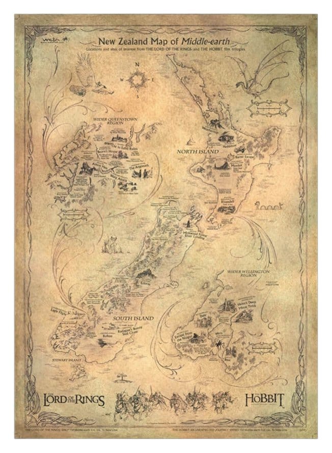 Le Hobbit impression Art Print New Zealand Map of Middle Earth 50 x 70 cm