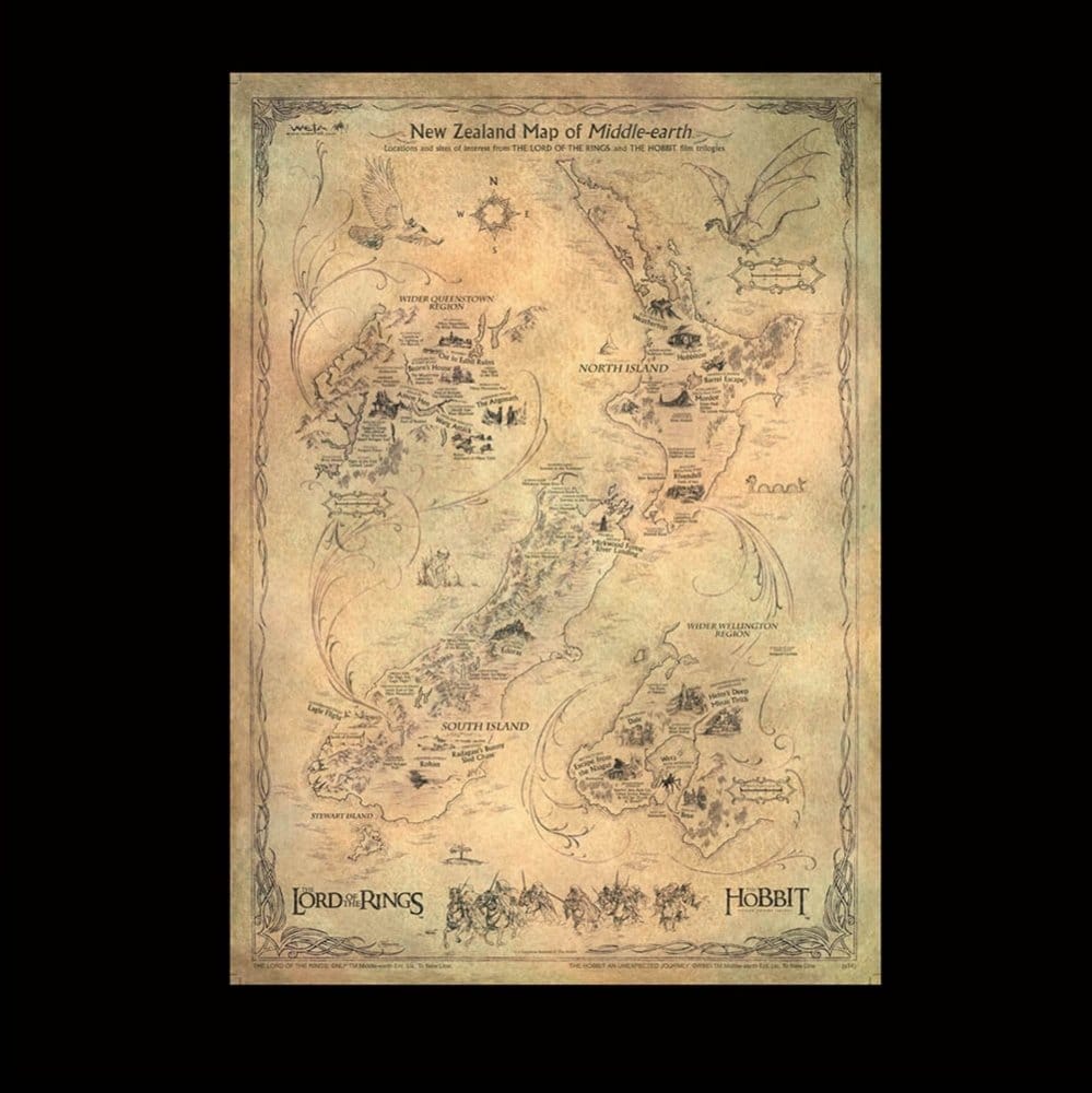 Le Hobbit impression Art Print New Zealand Map of Middle Earth 50 x 70 cm