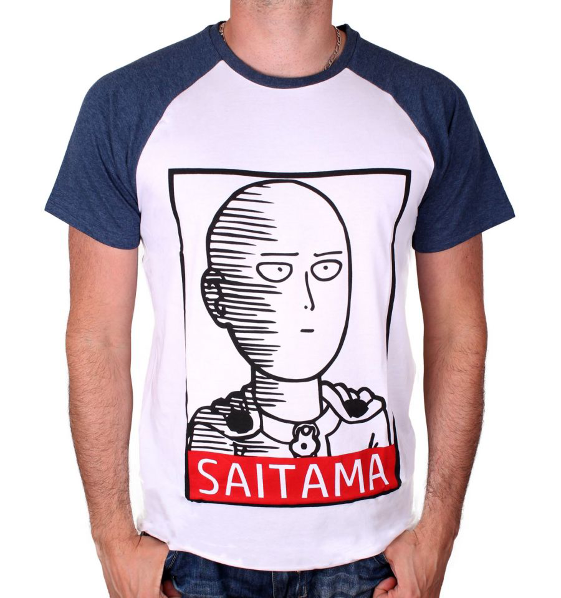 One Punch Man - Saitama Draw White/Blue T-Shirt M - flash vidéo