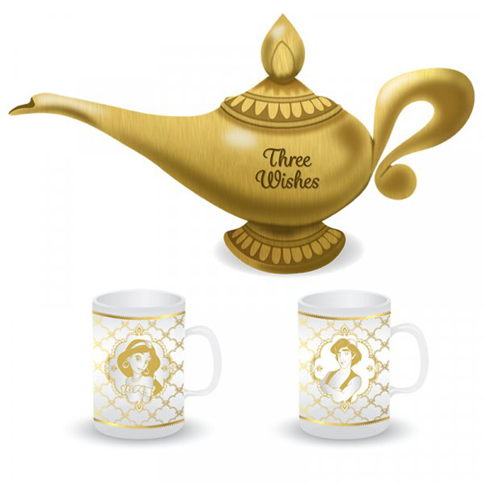 Disney - Aladdin Shaped Lamp Tea Pot + Set of 2 Glasses